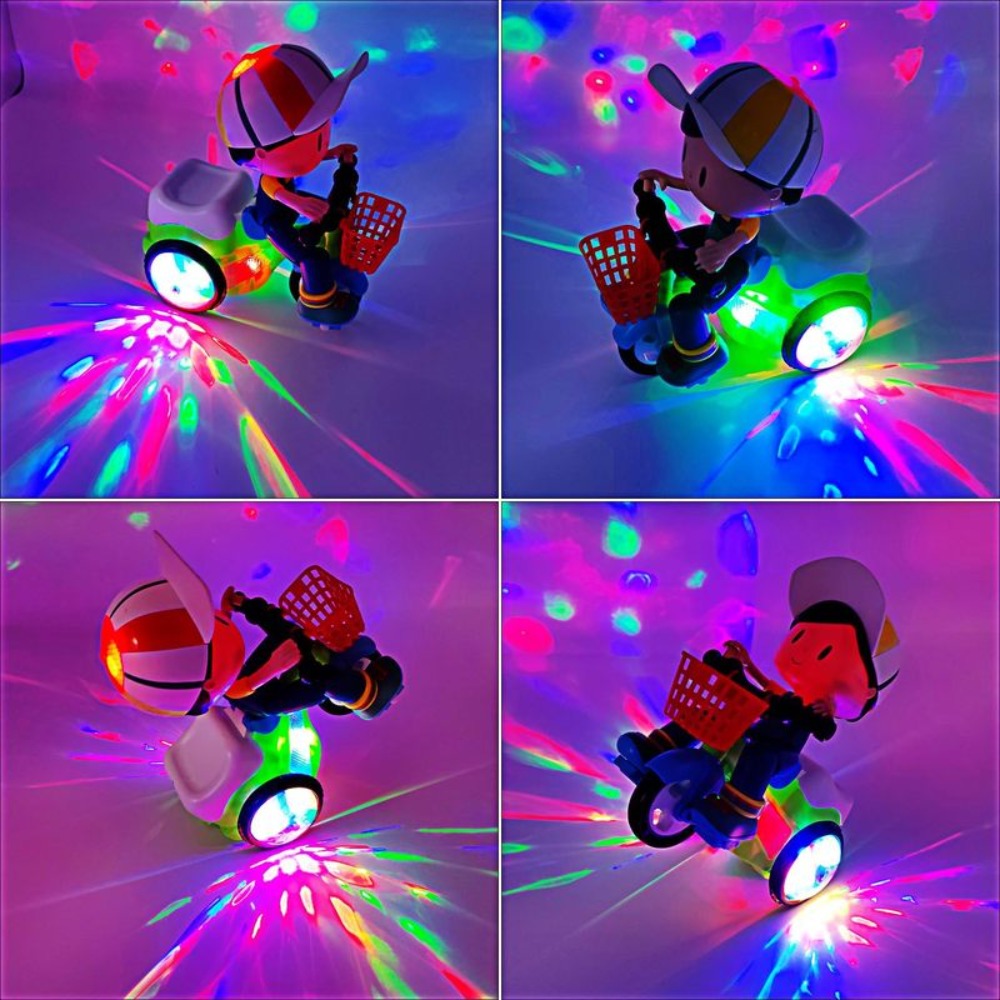 Kids Electric Tricycle Toy Motorcycle with 360° Rotation & Luminous Lights – Push & Power Dual-Mode Stunt Vehicle for Toddlers Boys Girls, Birthday Christmas Gift (Multiple Colors)
