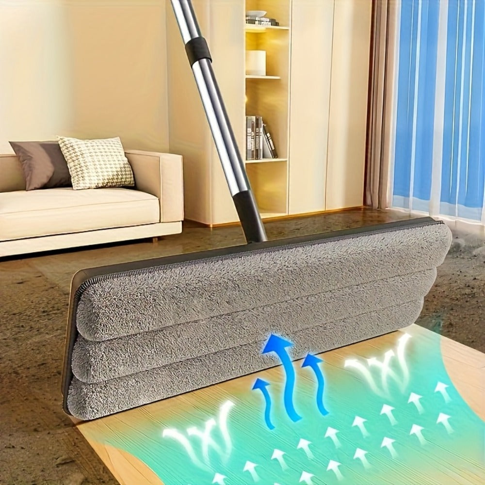 Flat Floor Mop and Bucket Set with Self-Cleaning System – Manual Squeeze Mop for Home, Office, Living Room, Bathroom & Kitchen – ABS, Multisurface, No Electricity Needed (White & Black)