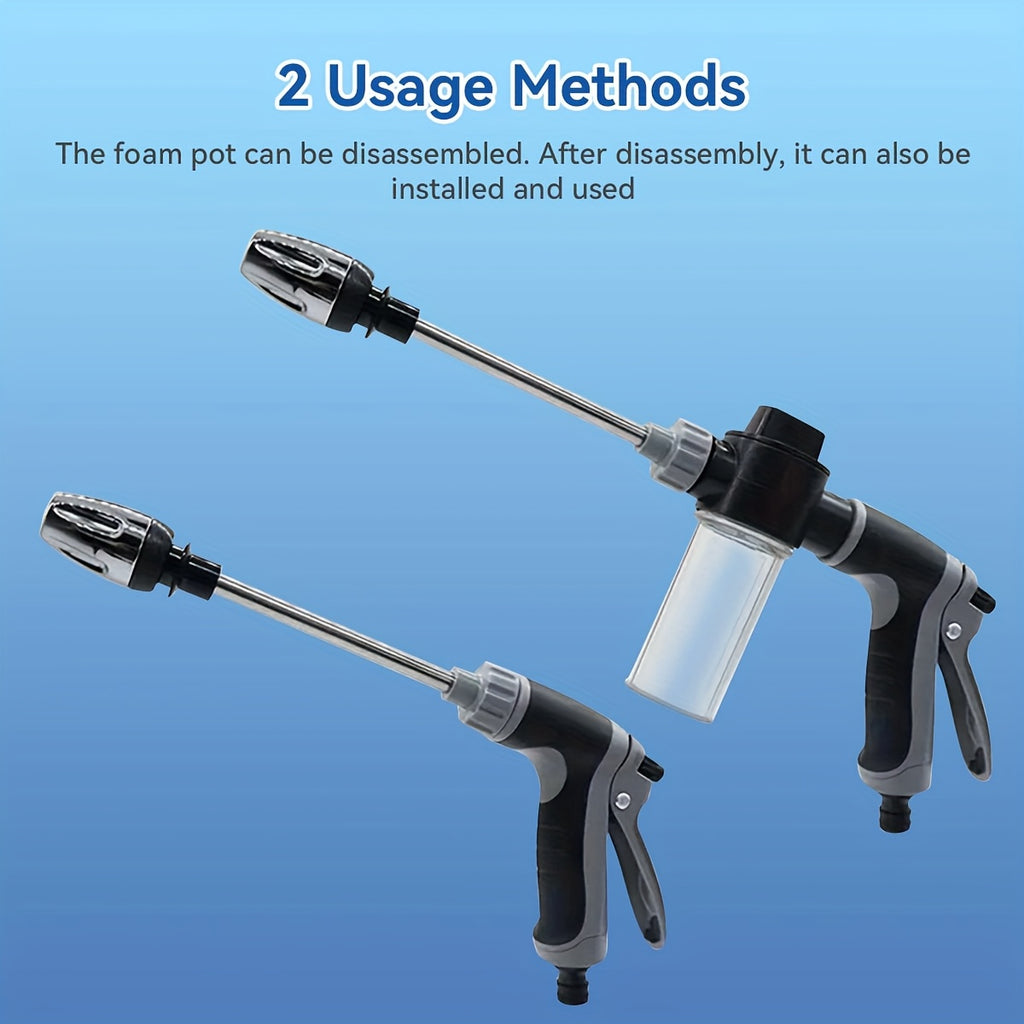 High Pressure Foam Spray Car Washing Water Gun With Foam Bottle Quick Adapter For 1/2, 3/4 Water Pipes (3/4 Hose Requires Removing Quick Connect Adapter,No Water Pipes)Multi Function Adjustable Thickened Rod Sprayer  For Car & Yard Cleaning