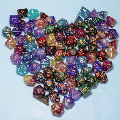 DnD Polyhedral Dice Set 84pcs – Starry Night Glitter Dice with Pouch & Tray for D&D RPG MTG Tabletop Games, Complete 12-Color Collection, Gift for Gamers