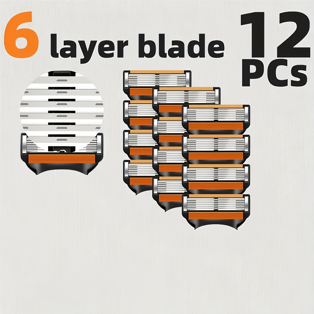 Fusion 5 Compatible Razor Blade Refills 6-Layer Stainless Steel with Free Handle — Men's Replacement Shaving Cartridges for Beard & Face, Manual Razor Heads Bulk Pack 16/24/32 Blades