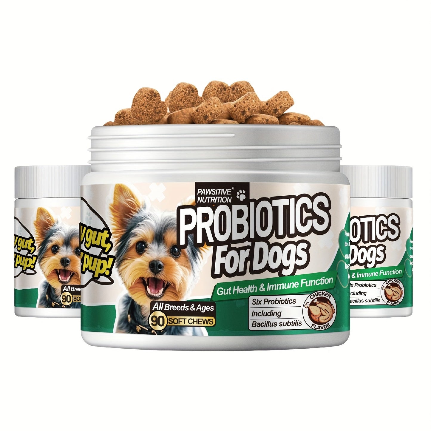 Dog Probiotic Chews for Digestive Health - Chicken Flavor Soft Chews with Probiotics for All Breeds, Supports Gut Health, Bloating & Diarrhea Relief, 90 Count per Bottle