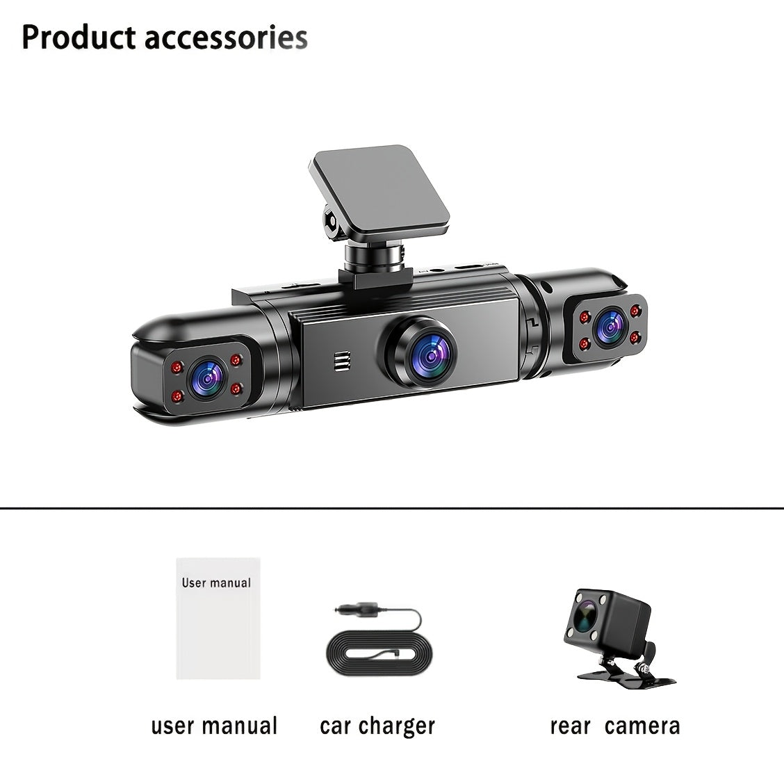 360° Panoramic Dash Cam 3 & 4 Lens 1080P HD Front + 720P Rear Left Right, Quad-Split Screen, HD Night Vision WDR G-Sensor Loop Recording, Full Coverage Car Camera, 32GB/64GB SD Card Options