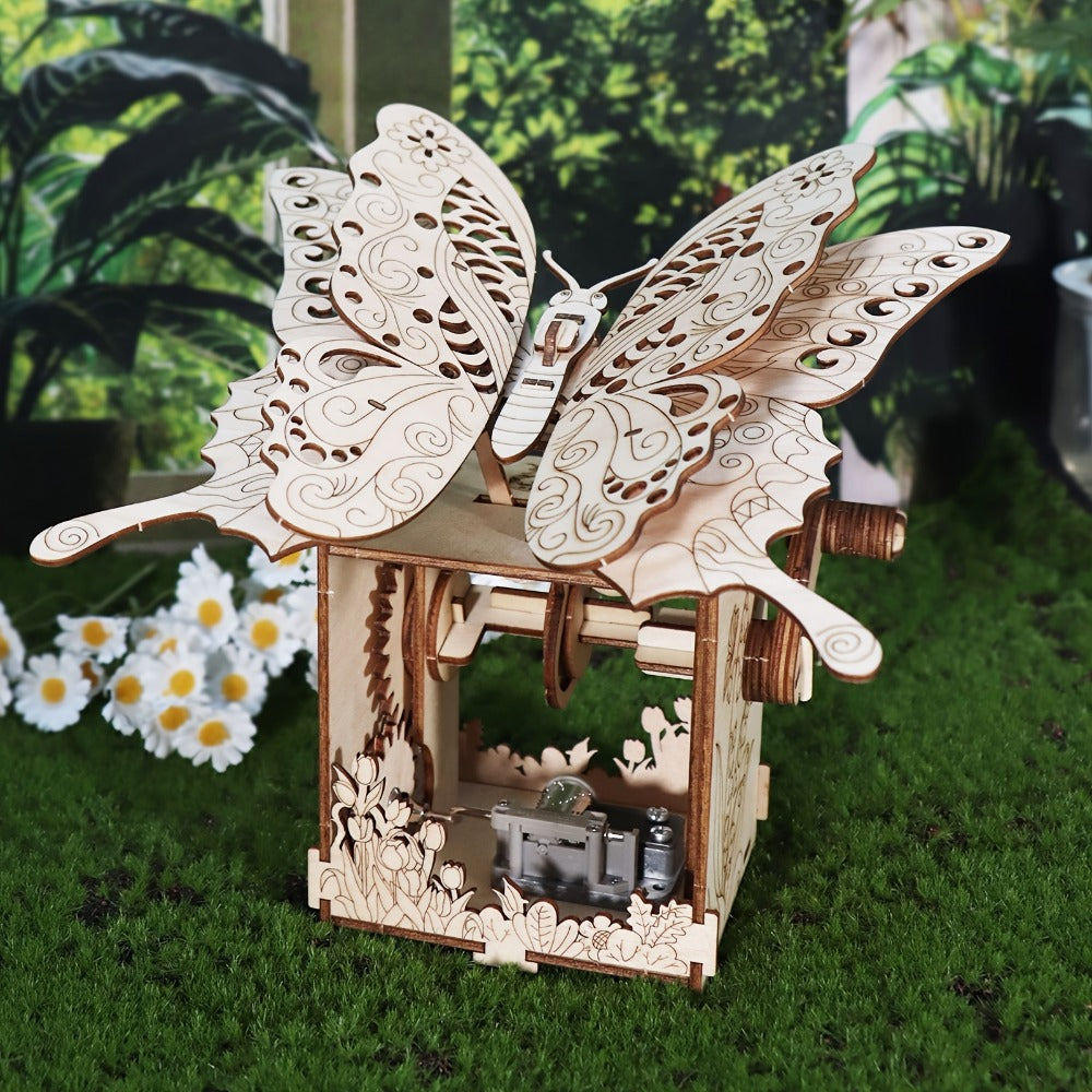 Wooden Butterfly Music Box Puzzle – "You Are My Sunshine" Handmade Assembly Model Kit, Colour Butterfly & Music Box, Romantic Birthday Valentine's Day Christmas Gift for Women Girls