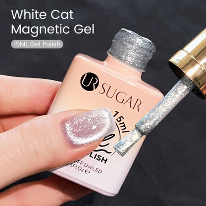 White Glitter Cat Eye Gel Polish Set 2pc Sparkling Magnetic with Stick Included | Soak Off UV LED 0.51oz Each Semi-Permanent 3D Nail Art | Salon & Home DIY Manicure Kit for Women Beginners