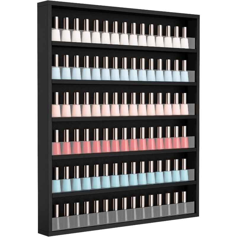 Nail Polish Rack Wall Mount Organizer 6-Tier & 10-Tier with Acrylic Baffle – Salon Display Shelf for Nail Polish Storage, Home Nail Studio & Spa, Black White Pink