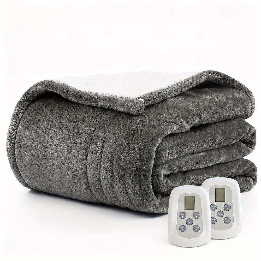 Dual Control Electric Heated Blanket with 10 Heat Levels - 10-Hour Auto Shutoff, Overheat Protection, Fast Heating, Soft Flannel, Machine Washable, 4 Sizes & 4 Colors, Bedroom Gift Blanket