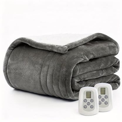 Dual Control Electric Heated Blanket with 10 Heat Levels - 10-Hour Auto Shutoff, Overheat Protection, Fast Heating, Soft Flannel, Machine Washable, 4 Sizes & 4 Colors, Bedroom Gift Blanket