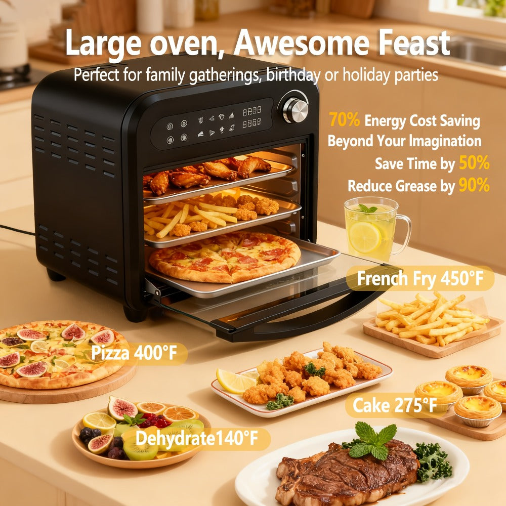 Air Fryer Toaster Oven Combo 15QT Extra Large, 360° Convection, LED Digital Display, Precise Temperature Control – Stainless Steel Interior, 5 Accessories, Healthy Low-Oil Cooking for Family Kitchen