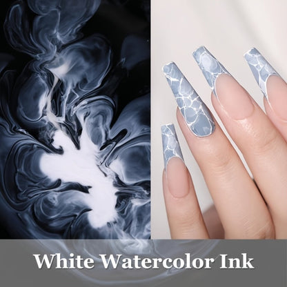 Blooming Gel Nail Polish White Watercolor Gradient Flower Effect — Semi-Permanent Soak-Off LED UV Nail Art Ink, Floral Marble Manicure Tool for Women Home Salon, Bridal Wedding Nails Gift