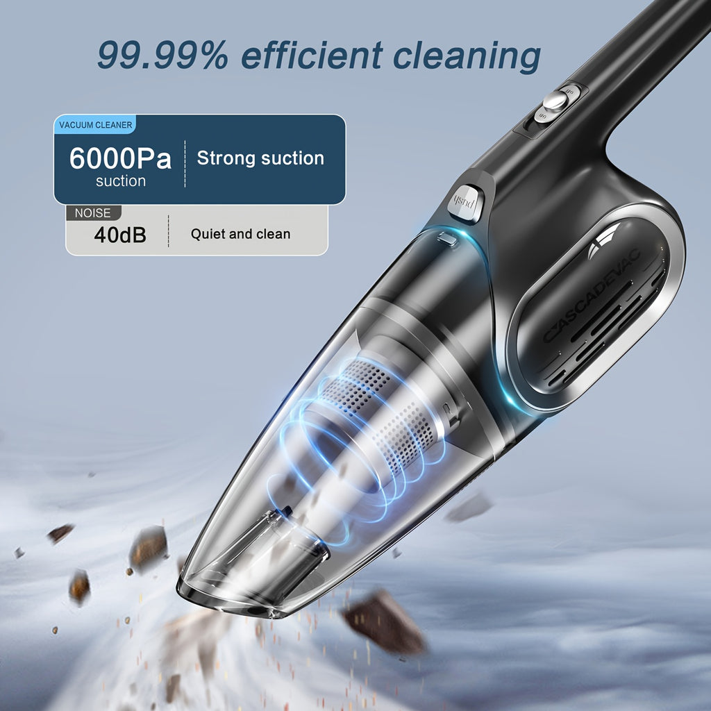 Portable Household Vacuum Cleaner, With 6000PA Powerful Suction Force, Low Noise, Dual Filtration. Household Vacuum Cleaner, Mini Vacuum Cleaner, Suitable For Cleaning Inside Cars, Pet Hair, Kitchens, Home Cleaning Supplies, Ladies' Car Accessories.