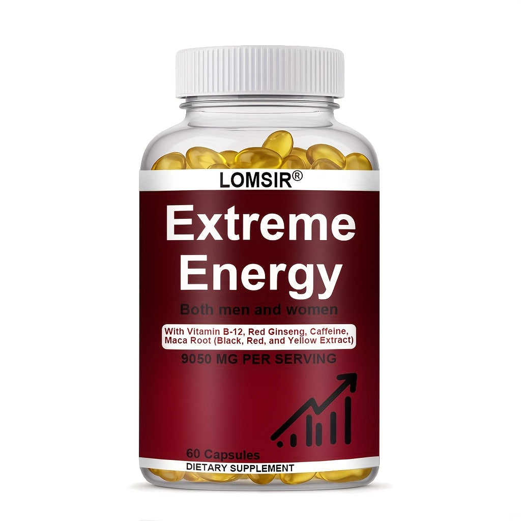 Red Ginseng Energy Capsules 9050mg with Maca & Saw Palmetto – Everyday Vitality & Stamina Supplement for Men & Women | Natural Energy Booster Softgels | 60 Count