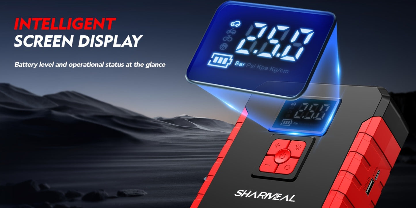 Portable Jump Starter with Air Compressor – 15000A-19000A Peak 350PSI 12V 17-in-1 Car Battery Jump Starter, Digital Display, LED Light & Smart Clamp for Cars Trucks SUVs