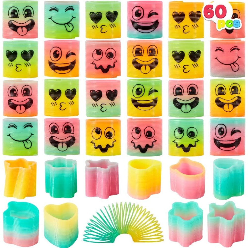 Rainbow Mini Spring Coil Party Favors 60pcs Bulk – Fidget Stress Toys for Kids, Goodie Bag Stuffers, Carnival Prizes, Birthday Party Supplies, Non-Toxic Plastic Coil Springs