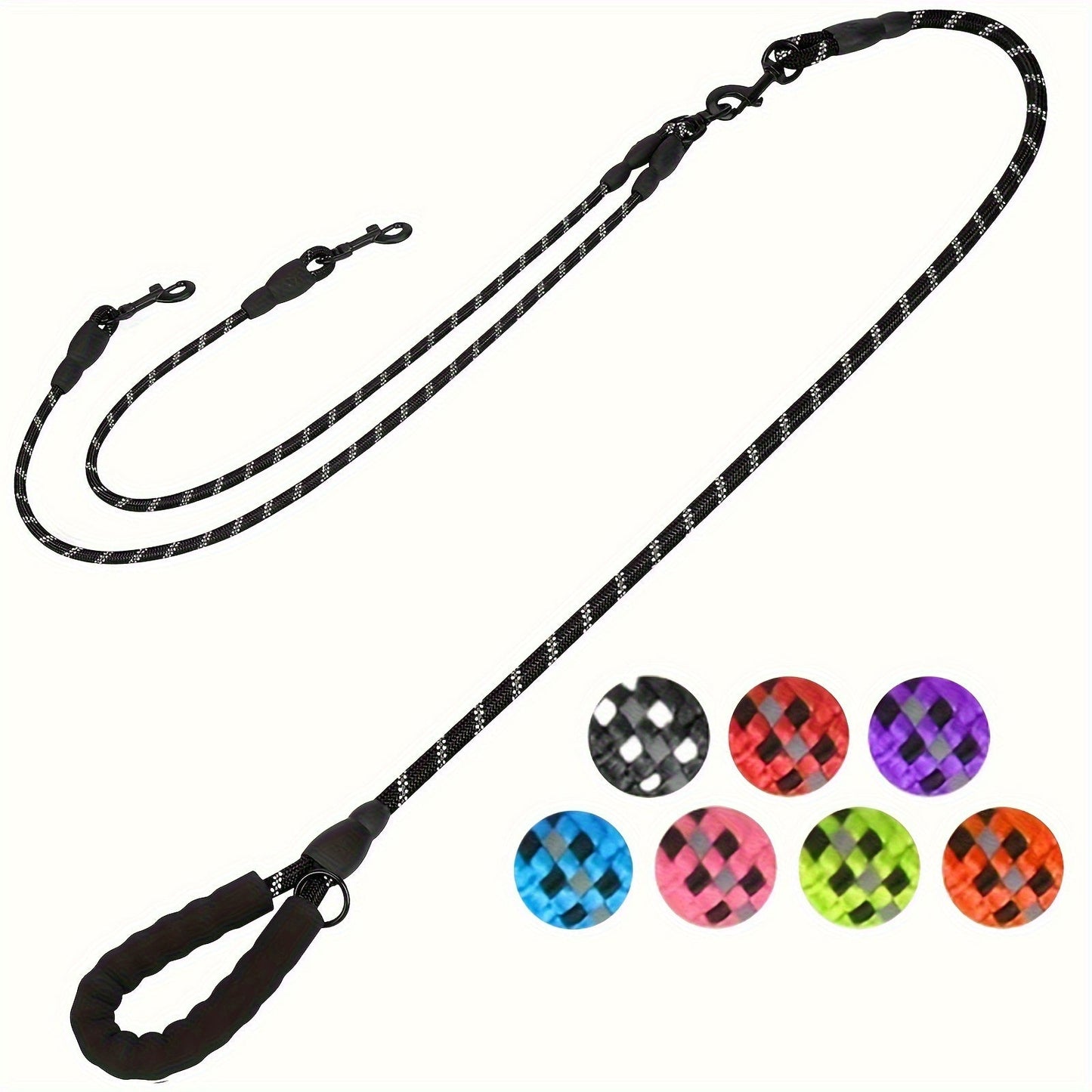 Dual Dog Leash – 360° Tangle-Free Double Dog Walking Leash with Reflective Nylon, Shock-Absorbing & Ergonomic Handle | 78 Inch | 6 Colors