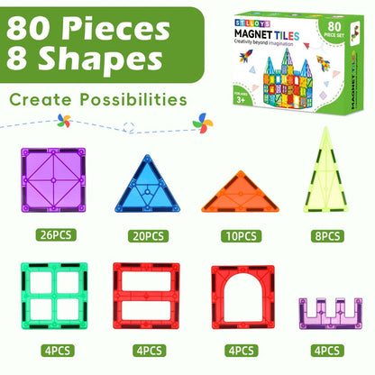 Magnetic Tiles Building Set for Kids 3 4 5 6 7 8 – 80 106 136 205pcs Clear 3D Magnet Building Blocks STEM Educational Toy Child-Safe ABS Creative Birthday Christmas Gift Boys Girls
