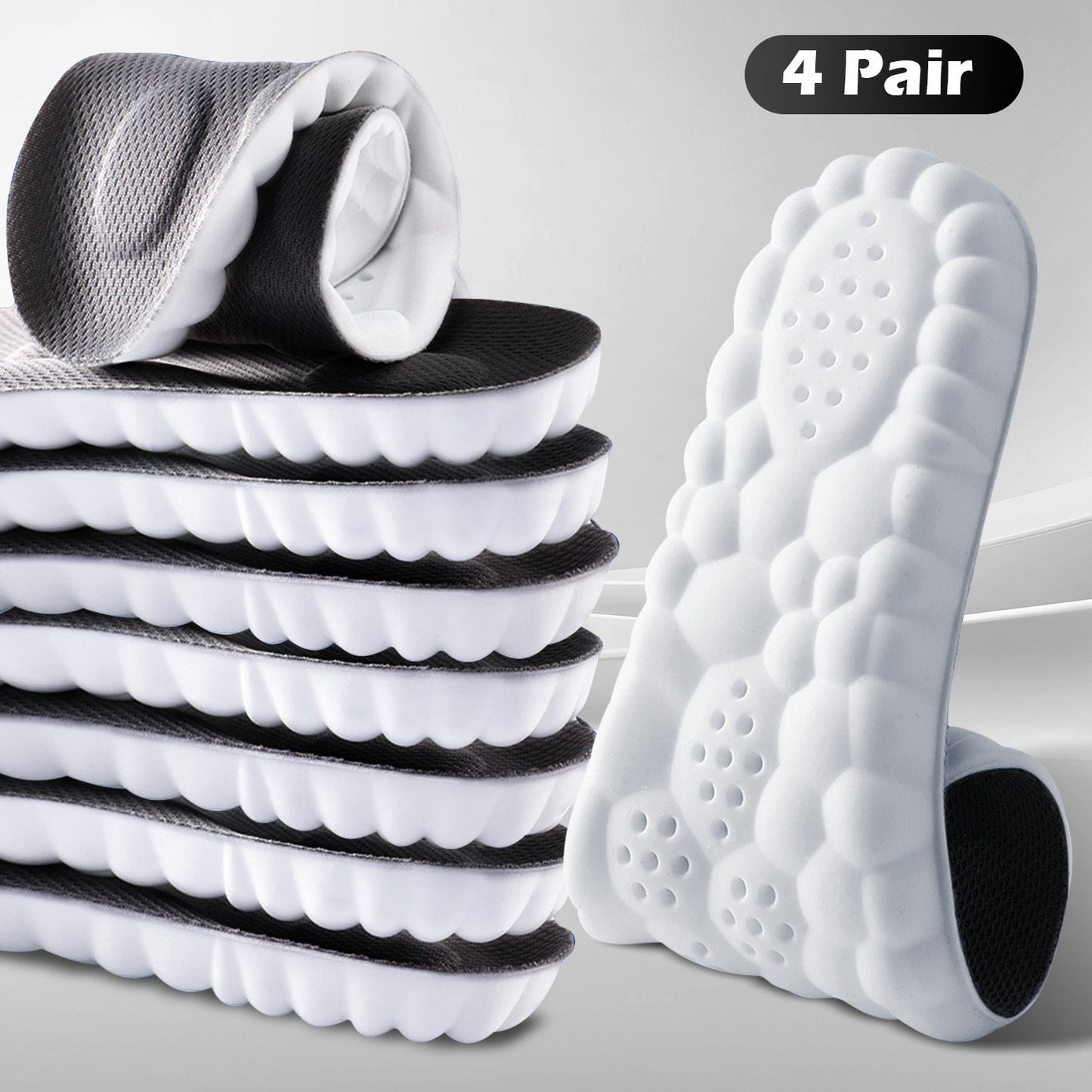 Sport Insoles Shoe Inserts 4 Pairs - 4D Cushioning High-Elasticity Shock Absorption, Soft Breathable Arch Support for Athletic Running Daily Wear, Men & Women EU35-50