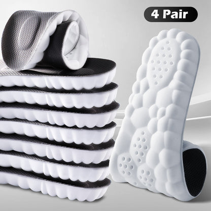 Sport Insoles Shoe Inserts 4 Pairs - 4D Cushioning High-Elasticity Shock Absorption, Soft Breathable Arch Support for Athletic Running Daily Wear, Men & Women EU35-50
