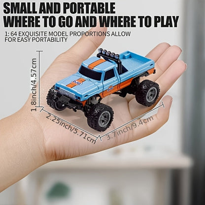 Mini RC Monster Truck 1:64 Scale Alloy Remote Control Car with LED Lights 2.4GHz Speed Steering Adjustable Kids Boys Gift