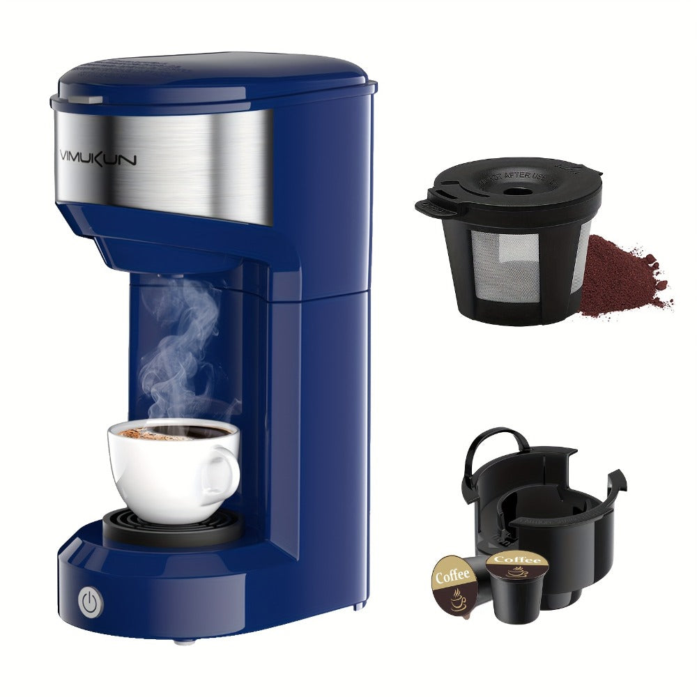 Coffee Brewer Single Serve for K-Cup Pods and Ground Coffee 6-14oz Reservoir One-Button Operation Auto Shut-Off Compact Coffee Maker for Home Office Dorm Travel 120V