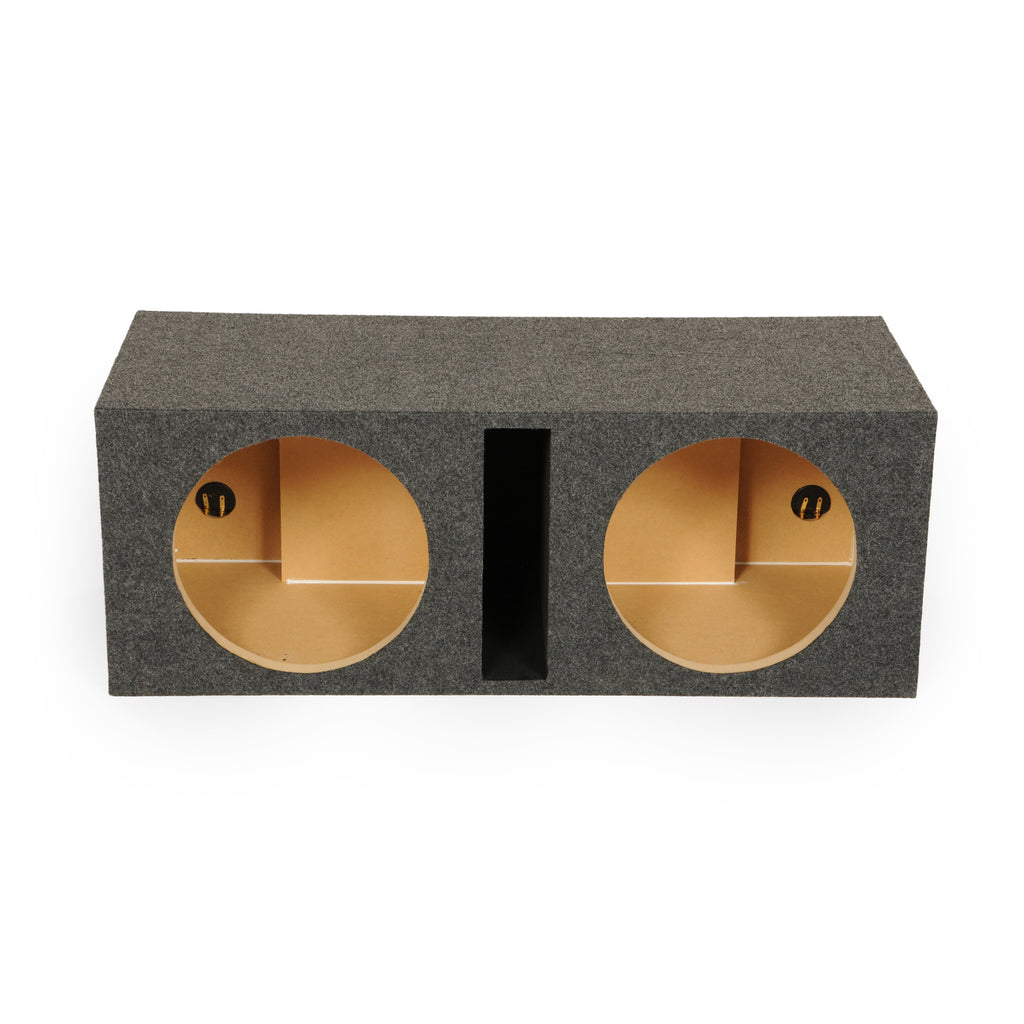 QPower QBASS Dual 12 Inch Heavy Duty MDF Material Car Audio Subwoofer Enclosure Boxes with Shared Slot Port Vent and Dual Chamber Design, Charcoal