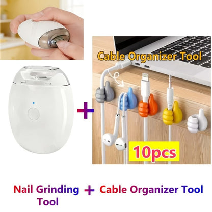 Electric Nail Clipper 2-in-1 Rechargeable USB Nail Trimmer Grinder Polisher Multifunctional Nail Care Tool for Adults 500mAh Lithium Battery Integrated Trimming Polishing Home Travel White