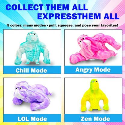 Stretchy Gorilla Fidget Toy Squishy Squeeze Monkey – PVA Sponge Sensory Stress Relief Toy for Kids & Adults, 5 Colors, Easter Basket Stuffer, Christmas Stocking Stuffer, Party Favor