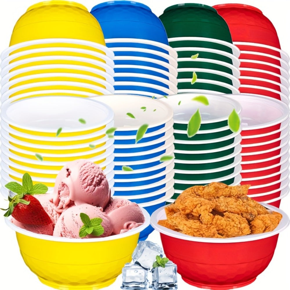 Plastic Bowls 120 Pack 13oz Disposable Serving Bowls with Football Print for Party Wedding Picnic BBQ Ice Cream Salad Snack Soup Red Yellow Green