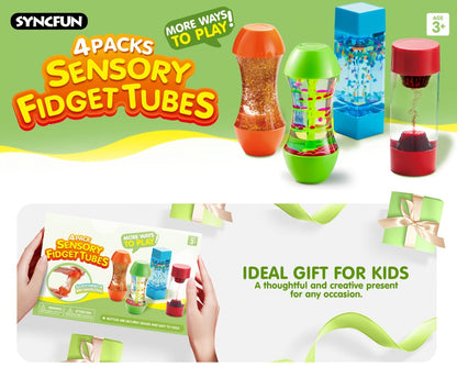 Fidget Tube Toys 4 Pack – Sensory Calming Tubes for Kids with Autism, Anxiety Relief, Calm Down Corner Supplies, Speech Therapy & Classroom Fidget Tools, Birthday Gift
