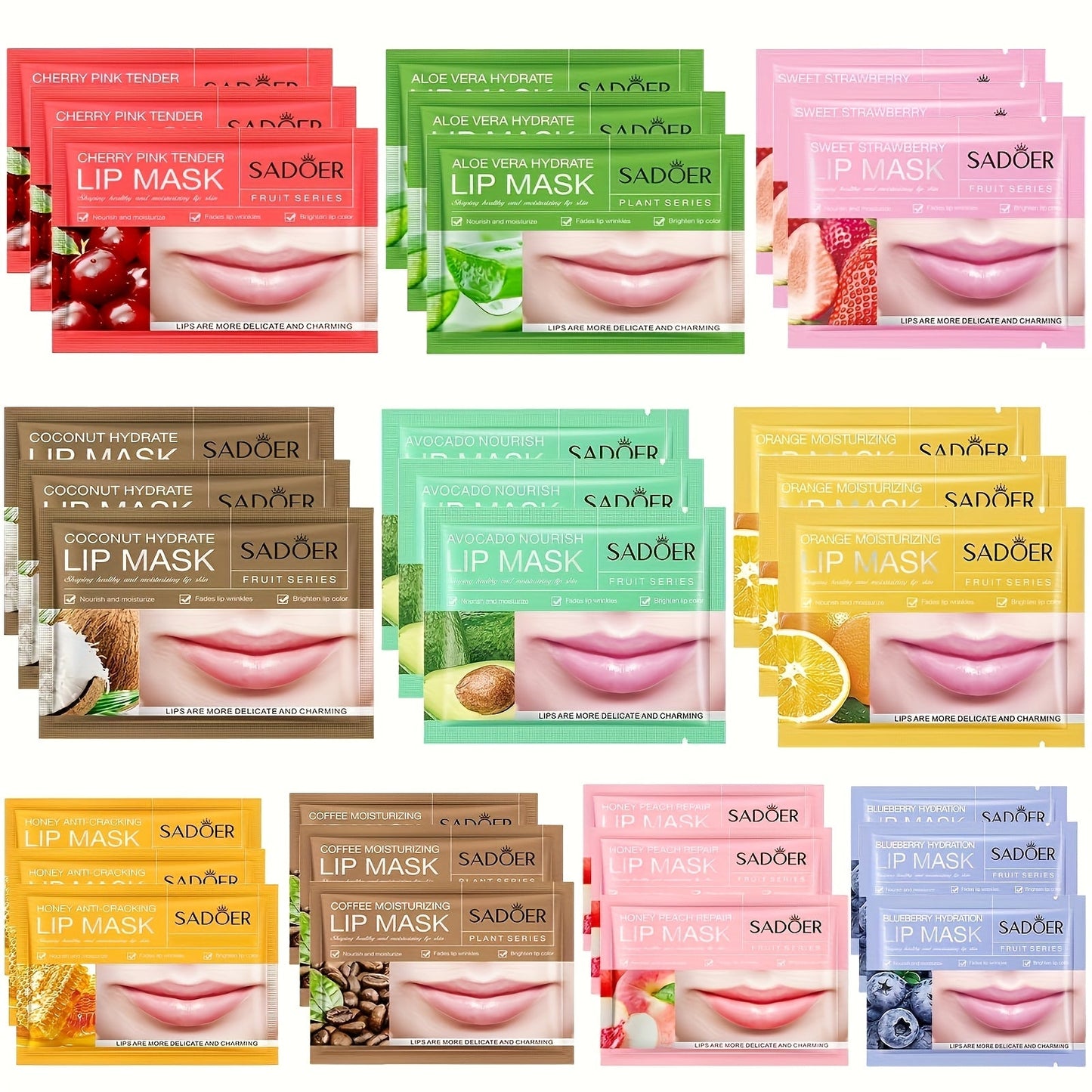 Hydrating Lip Mask Crystal Gel Pads 30 Pcs - Deep Moisture Lip Treatment Patches for Dry Chapped Lips, Exfoliating Lip Care Pads with Skin Essence for Smooth Soft Plump Lips Women