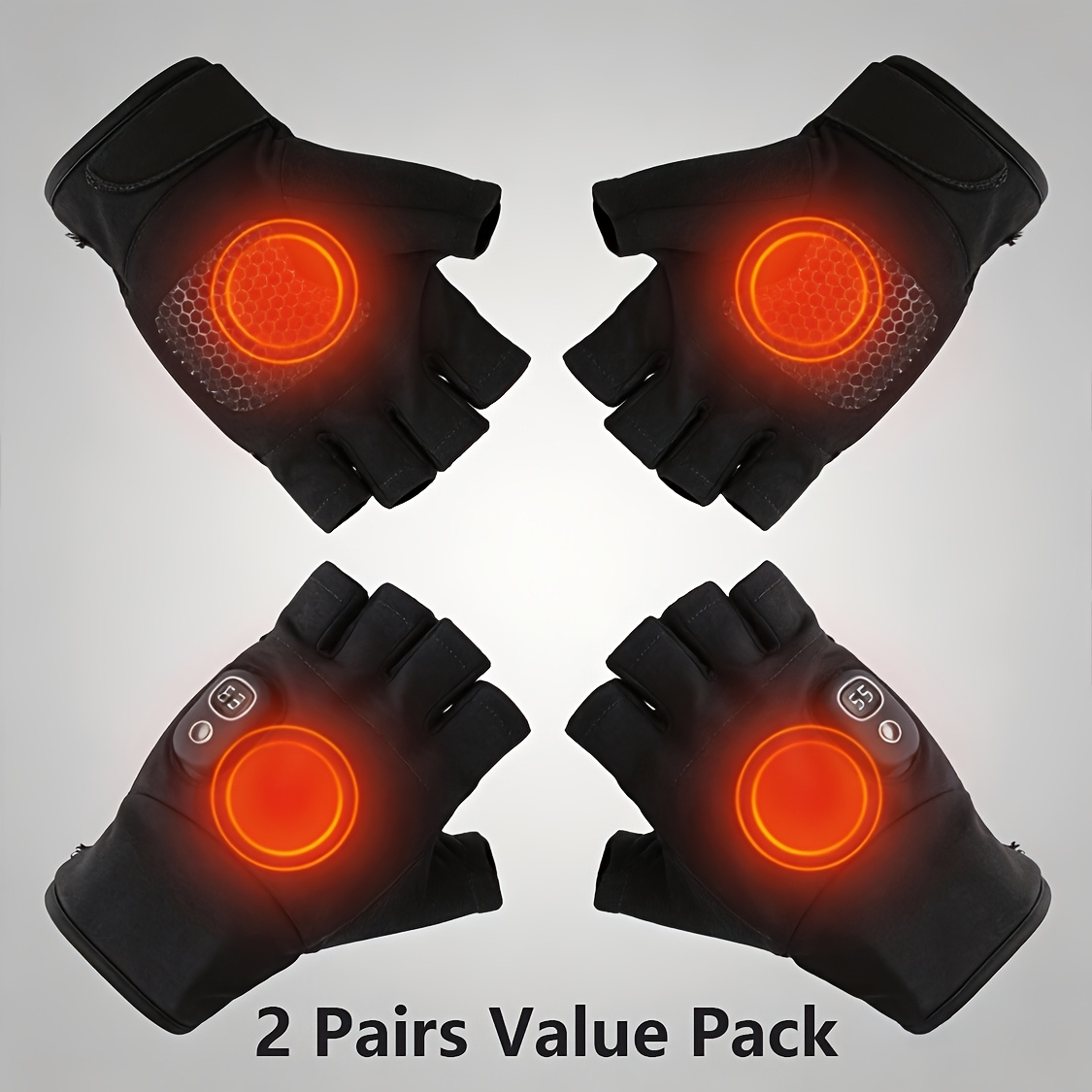 Electric Heated Gloves Half Finger – Digital Battery Display, 3 Heat Settings, 5H Runtime, USB-C Fast Charging for Skiing Cycling Fishing Hiking Winter