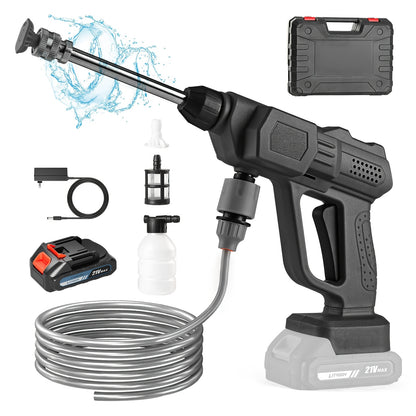 [Christmas Gift] Portable High-Pressure Car Wash Machine, 500PSI Car Wash Machine, with 1/2 Batteries, 6-In-1 Nozzle, 5-Meter Hose, Portable High-Pressure Cleaning Machine for Car/Fence/Floor Cleaning And Watering, Is A Great Christmas Gift