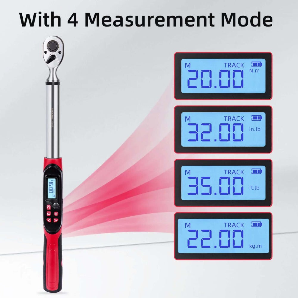 Digital Torque Wrench - 1/2" & 3/8" Drive, ±1% Accuracy, LED & Buzzer Alert, 4 Units, 500 Data Sets, Preset P1-P8, Chrome Vanadium Steel for Auto, Bike & Motorcycle