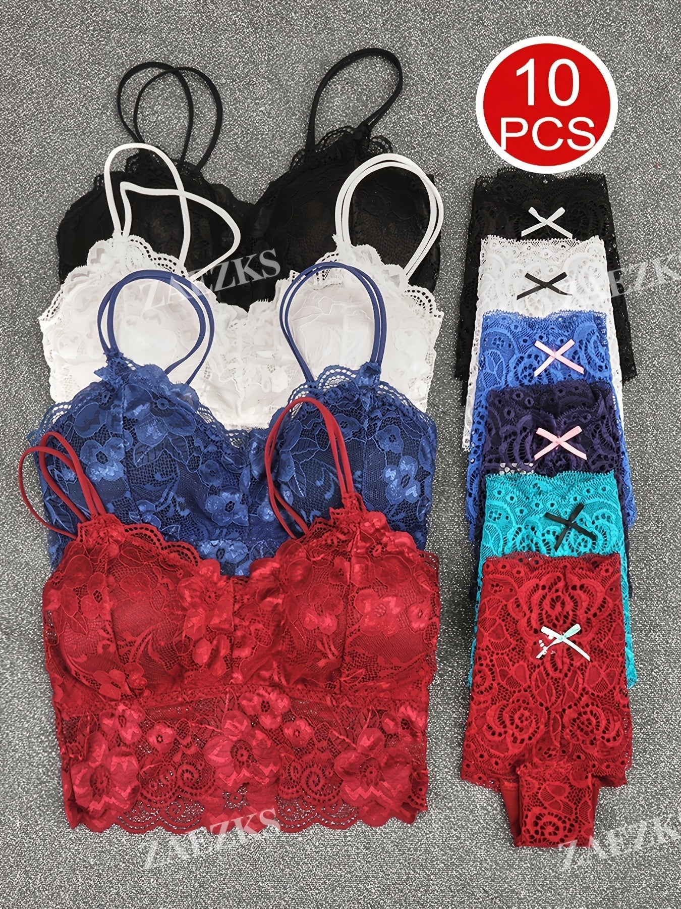 10-Pack Women's Bra and Panty Lingerie Set - Floral Lace Coordinated Style