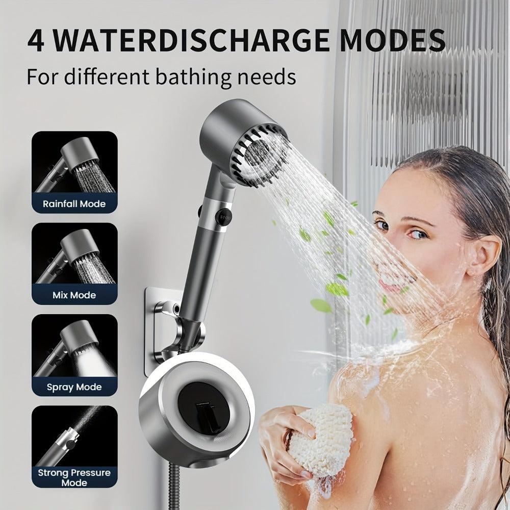 High Pressure Shower Head Set 4-Piece – Turbine Spray Wall Mounted, 3-Stage Adjustable Mode, 6 Water Filters & 68" Hose, Skin-Friendly Bathroom Shower Upgrade Kit