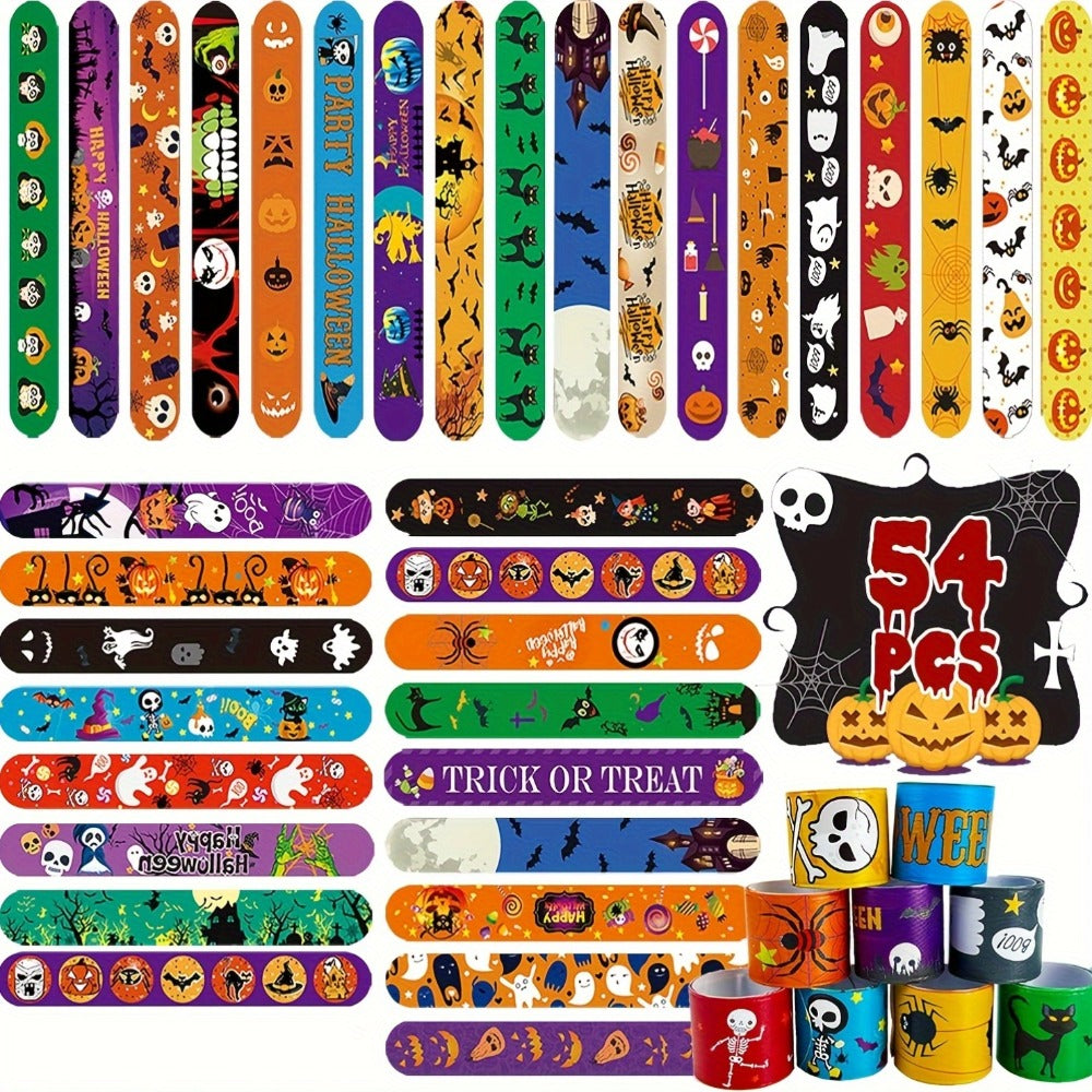 Halloween Slap Bracelets Bulk for Kids – 54/100PCS Halloween Party Favors for Boys & Girls, Spooky Treat Bag Stuffers, Classroom Goodie Gifts, Halloween Toy Accessories