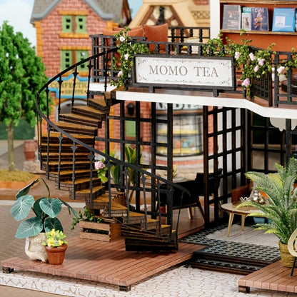 3D Wooden Miniature House Puzzle Model Kit Jungle Momo Tea – Handmade Retro DIY Craft No Glue No Battery Scene Building for Adults Teens Birthday Christmas Valentine Gift for Her