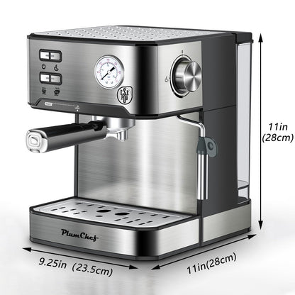 Espresso Machine Stainless Steel – Dual-Brew Coffee Maker with 54.1oz Water Tank, High-Pressure Steam Wand, ESE Pod & Ground Coffee Compatible, 1 & 2 Cup Brewing, Overpressure Protection for Home Barista