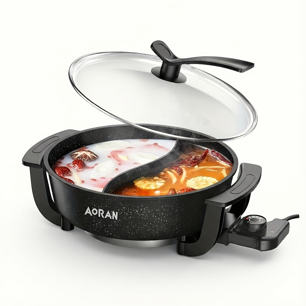 Mandarin Duck Hot Pot Electric – Large Capacity Non-Stick Divided Hot Pot for Steaming, Boiling, Frying & Stewing, Quick Heating, US Plug, Perfect for Family Hot Pot Night