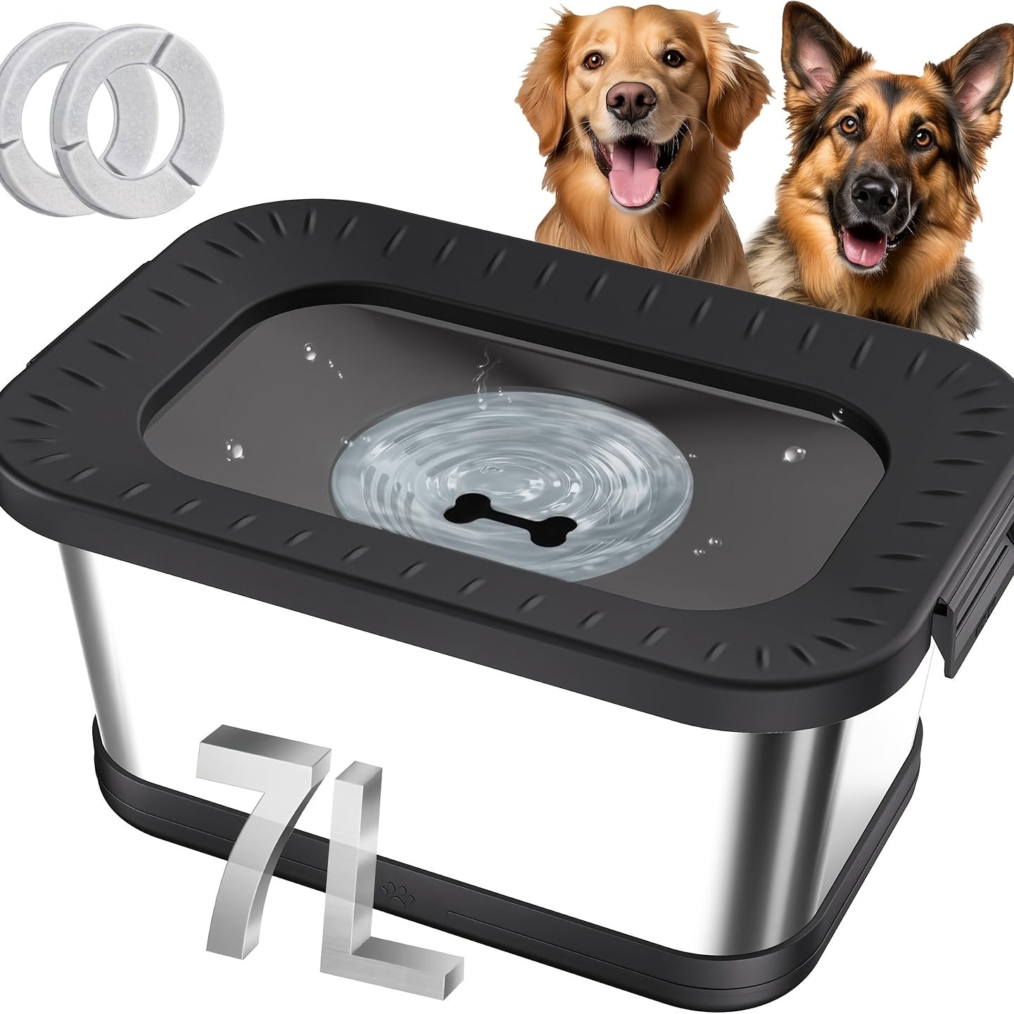 Stainless Steel Dog Water Bowl No Spill 7L XXL with Anti-Splash Mat - Spill-Proof Slow Feeder for Messy Drinkers, Heavy Duty Large Pet Bowl for Indoor & Outdoor Use, Multiple Colors