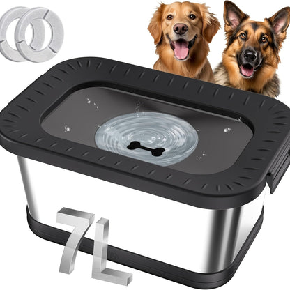 Stainless Steel Dog Water Bowl No Spill 7L XXL with Anti-Splash Mat - Spill-Proof Slow Feeder for Messy Drinkers, Heavy Duty Large Pet Bowl for Indoor & Outdoor Use, Multiple Colors