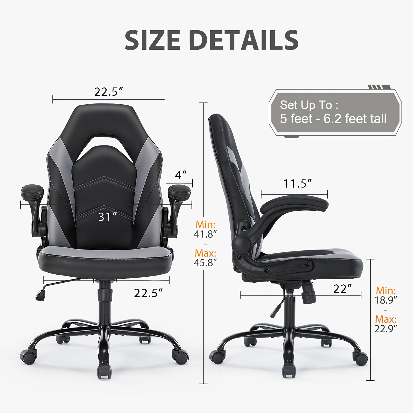 Ergonomic Gaming Chair with Rotating Armrest Lumbar Support & Headrest – Esports Racing Style Computer Office Chair with Footrest for Home Office Desk Work Study