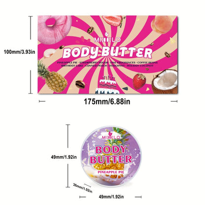 Fruity Body Glaze Set 8 Scents 100g×2 – Pineapple Coconut Strawberry Coffee Peach Doughnut Birthday Cake Non-Greasy All-Day Moisturizing Travel Size Body Lotion Gift for Women