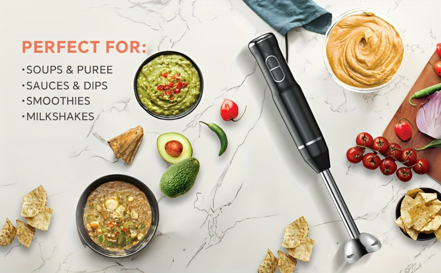 Immersion Blender 400W with Turbo Mode - Handheld Stick Blender with 304 Stainless Steel Blades, 2-Speed Electric Hand Blender, Detachable Shaft, Portable Immersion Mixer for Soups, Smoothies & Baby Food