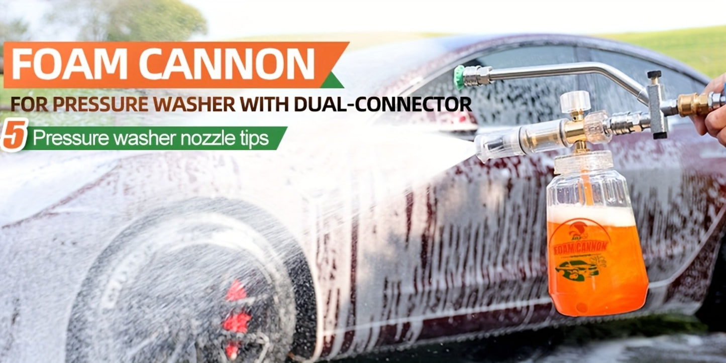 Foam Cannon Pressure Washer Kit – 9-Piece Set, Dual Connector, 5 Nozzle Tips, 1/4" Quick Connect, 5000 PSI Car Wash Lance