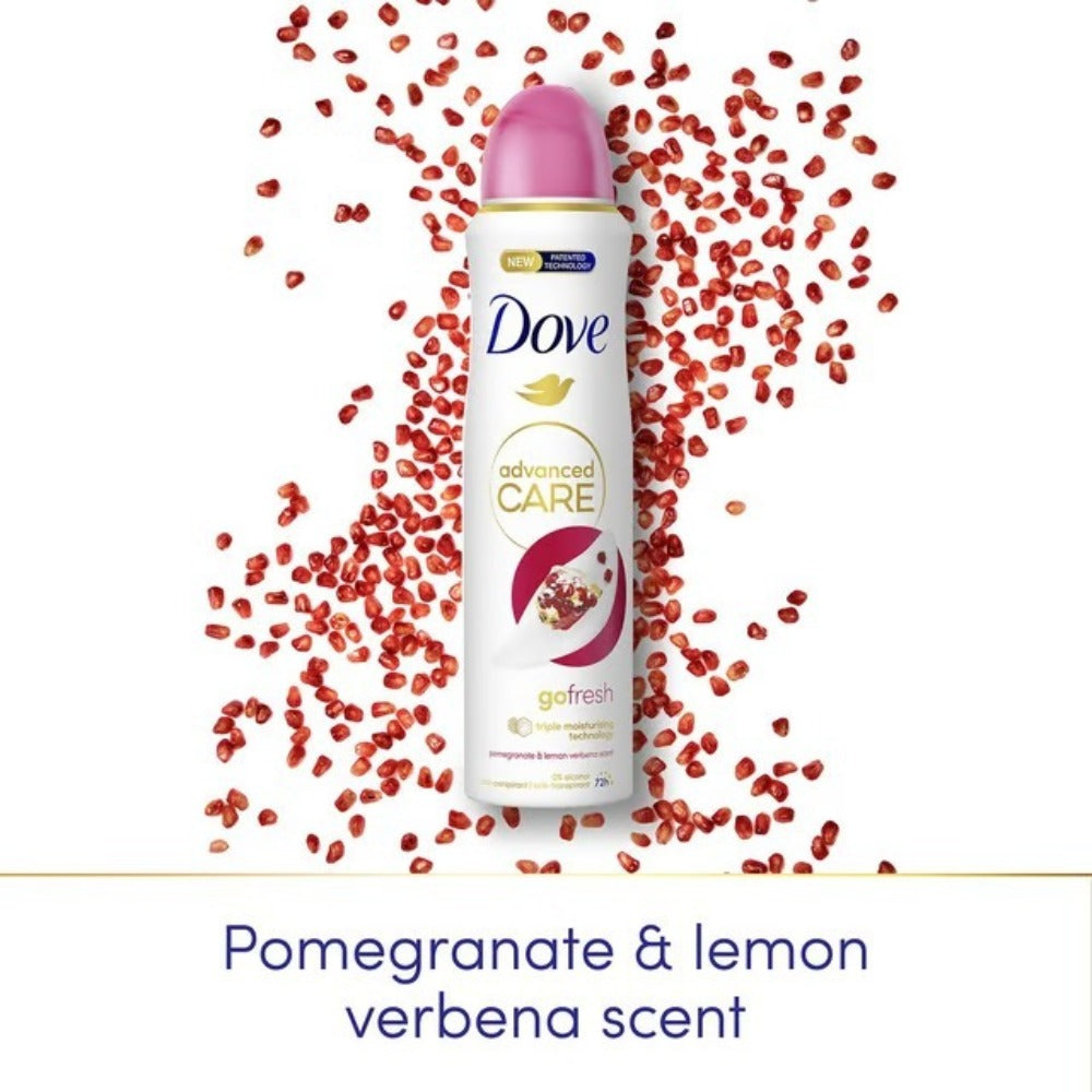 Pomegranate & Lemon Verbena Body Spray for Women Dove Go Fresh 150ml Long Lasting Freshness Quick Dry Invisible No White Marks Non-Sticky Lightweight Daily Deodorant Spray for Gym Travel 5oz