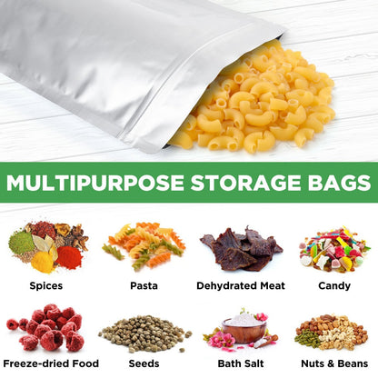 Mylar Bags for Food Storage 1 Gallon 10 Mil Thick – Resealable Zipper & Heat Seal, 40pcs or 100pcs with Label Stickers | Long-Term Food Storage Bags for Dry Goods, Prepping & Pantry Organization