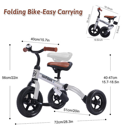 3-in-1 Kids Tricycle Balance Bike Carbon Steel Frame EVA Wheels Foldable Detachable Pedal Adjustable Seat 55 lb Indoor Outdoor Ride-On Gift Boys Girls Ages 2-5 Green