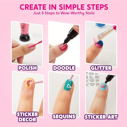 Kids Nail Art Kit for Girls – Non-Toxic Nail Polish Set with Glitter Stickers & Sequins 220+ Designs – Complete Children Nail Studio Creative Gift for Ages 7+ Birthday Christmas Sleepover Spa Party