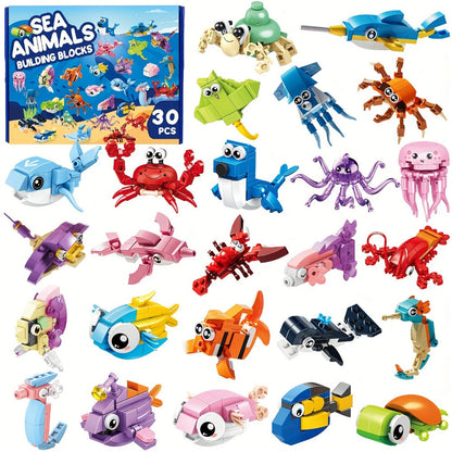Ocean Mini Building Blocks 30-Pack Party Favors for Kids – Marine-Themed Mini Brick Sets for Birthday Goodie Bags, Classroom Prizes, Stocking Stuffers & Holiday Gifts for Boys & Girls